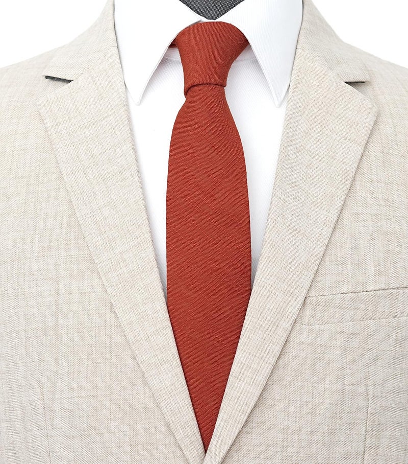 BELLUNO Men's Skinny Ties, Cotton Linen Blend 2.5 inch Solid Neckties - Image 2