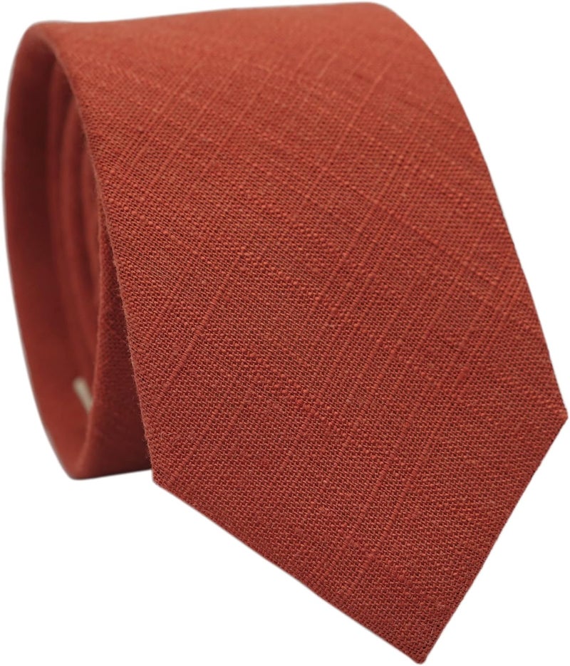 BELLUNO Men's Skinny Ties, Cotton Linen Blend 2.5 inch Solid Neckties - Image 1