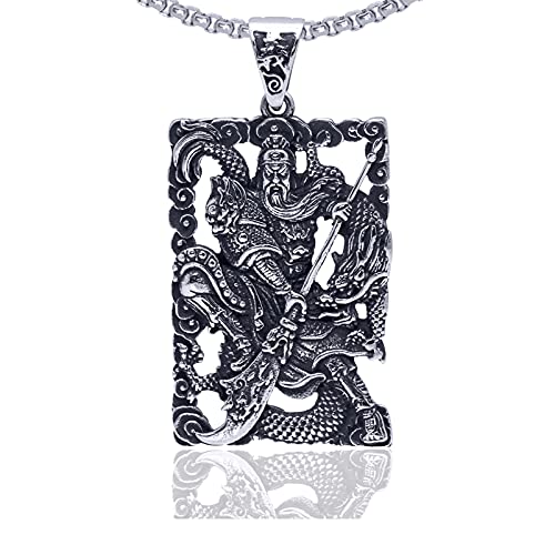 Xusamss Punk Rock Titanium Steel Warrior Guan Yu Dog Tag Pendant Necklace,24inches Box Chain - Image 1