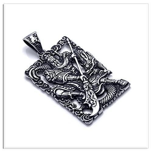 Xusamss Punk Rock Titanium Steel Warrior Guan Yu Dog Tag Pendant Necklace,24inches Box Chain - Image 3