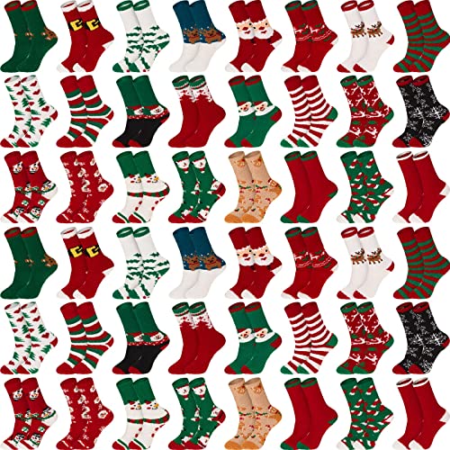 Hercicy 48 Pairs Christmas Fuzzy Socks Bulk for Women Men Holiday Winter Warm Slipper Xmas Snowman Fluffy Santa Socks Gifts - Image 1