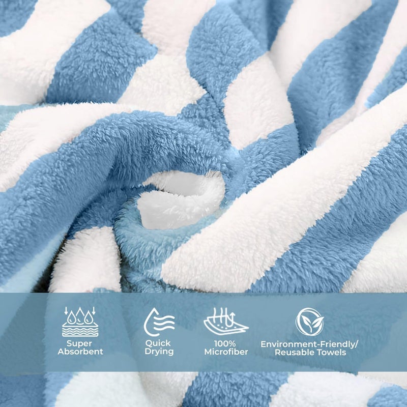 MAXOSHINE مناشف مايكروفايبر من ماكسوشين للاستحمام - منشفة حمام مخططة للرجال والنساء - منشفة من الفرو المرجاني الناعم مع خطاف، تجفيف سريع، فائقة الامتصاص - 70 × 140 سم (أزرق، عبوة من 1) - Image 5