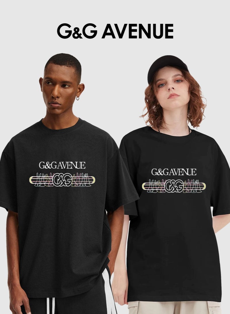 G&G AVENUE Heavy cotton fabric Unisex Summer New Product Unisex Pure Cotton European and American Fashion Brand High Street Solid Short sleeved Loose T-shirt One piece Casual Sports Wear Oversized  - Image 1