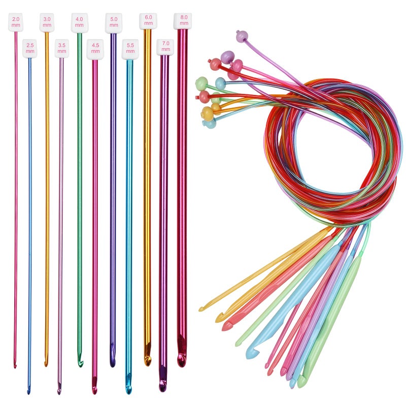 Aeelike Tunisian Crochet Hooks Set with Cable, 11PCS Tunisian Crochet Hook 2-8 mm Aluminum 12 PCS Colorful Afghan Crochet Hooks 3.5-12 mm, Smooth Long Tunisian Crochet Hook with Cable for Beginner - Image 1