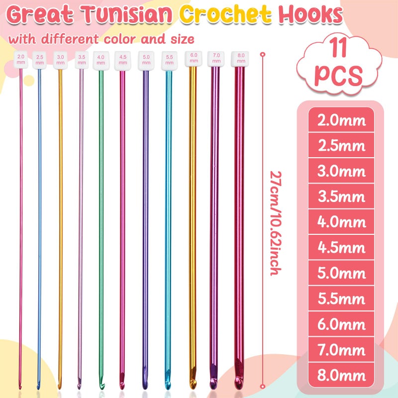 Aeelike Tunisian Crochet Hooks Set with Cable, 11PCS Tunisian Crochet Hook 2-8 mm Aluminum 12 PCS Colorful Afghan Crochet Hooks 3.5-12 mm, Smooth Long Tunisian Crochet Hook with Cable for Beginner - Image 3