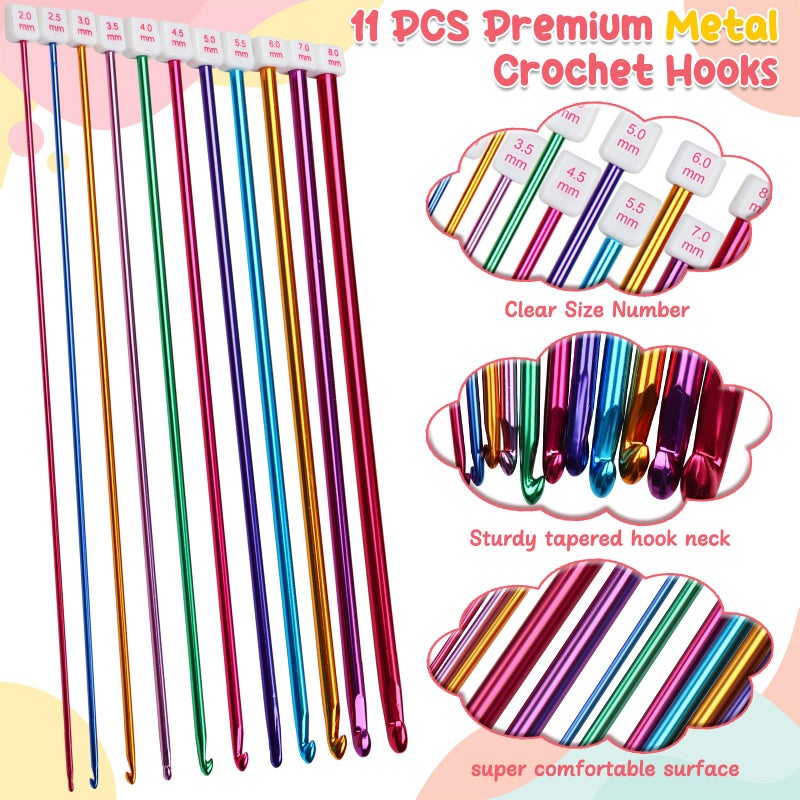 Aeelike Tunisian Crochet Hooks Set with Cable, 11PCS Tunisian Crochet Hook 2-8 mm Aluminum 12 PCS Colorful Afghan Crochet Hooks 3.5-12 mm, Smooth Long Tunisian Crochet Hook with Cable for Beginner - Image 4