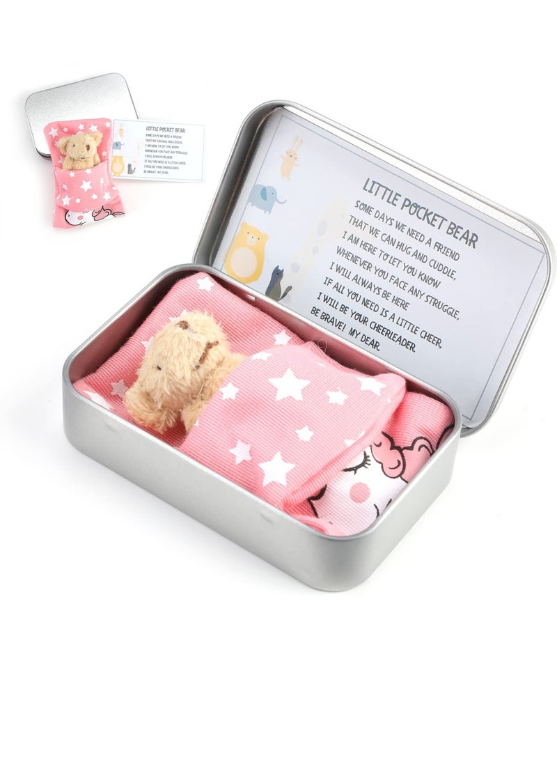 Excefore A Little Pocket Bear in a Tin Box, Hug Teddy Bear, Mini Animal Pocket Hug Bear, Fuzzy Mini Teddy Bears, for Valentines, Graduation, Birthday, Wedding (Brown) - Image 1