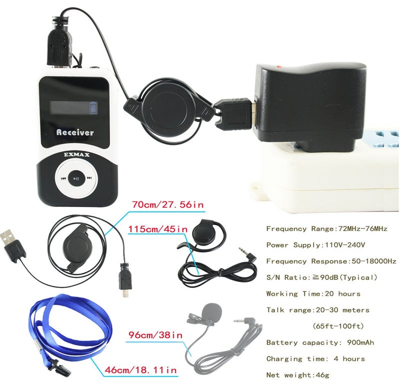 EXMAX EX-100R EX-100 Receiver for Wireless Tour Guide Monitoring Acoustic Audio Voice Transmission System Earphone for Church Translation Interpreting Teaching Conference Travel Museum (1 Receiver) - Image 4