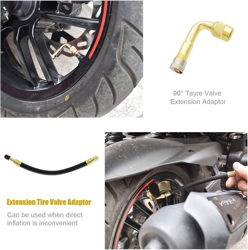 ZHSMS Tire Valve Extension Set, 2 Pieces 8.25 Inch Flexible Valve Stem Extension Adaptor with 2 Pieces 90 Degree Brass Tire Valve Extension Adaptor Compatible for Cars Truck Motorcycle Bike Scooter - Image 5