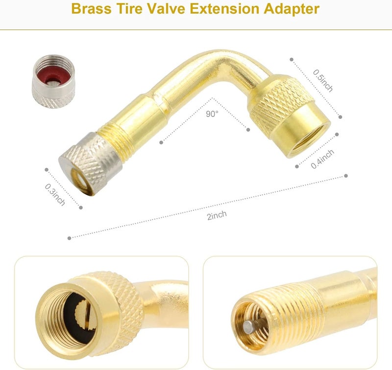 ZHSMS Tire Valve Extension Set, 2 Pieces 8.25 Inch Flexible Valve Stem Extension Adaptor with 2 Pieces 90 Degree Brass Tire Valve Extension Adaptor Compatible for Cars Truck Motorcycle Bike Scooter - Image 3