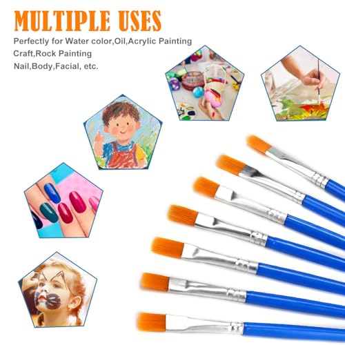 DOMMARE 50Pcs Paint Brushes for Acrylics Painting Bulk Kids Paintbrushes Flat Nylon Hair Crafts Brush Small Oil Watercolors Artist Supplies for Children and Adult, Blue - Image 5