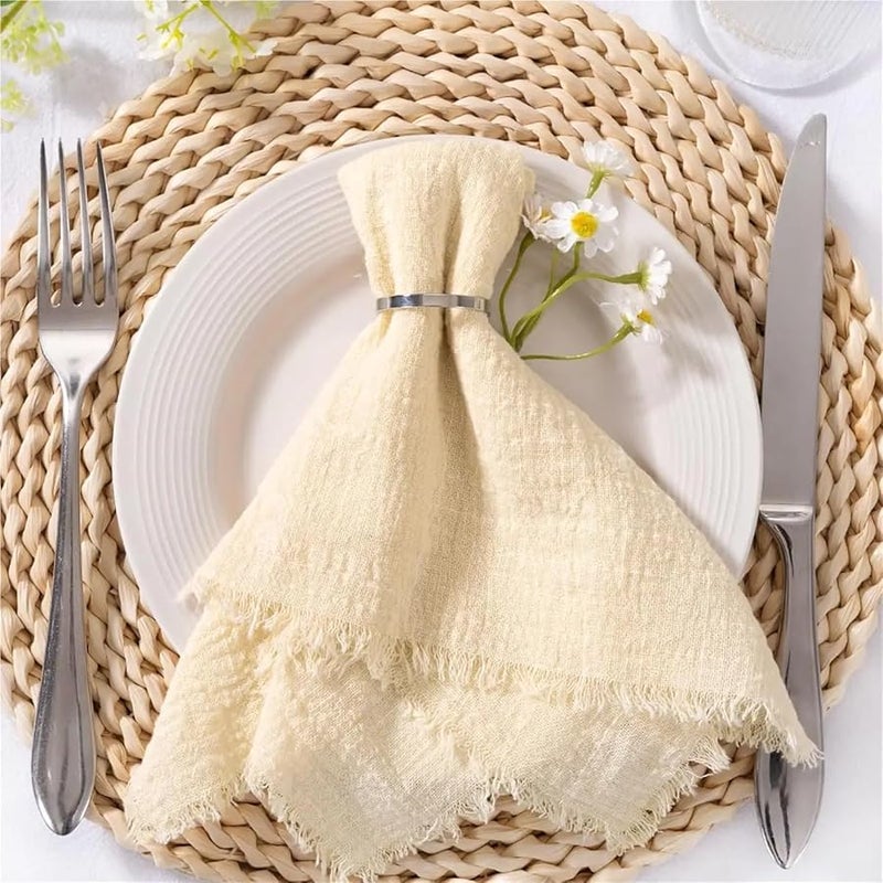 مناديل قطنية بيج من الشاش 50 قطعة 32x32 سم هدب يدوي الصنع للعشاءات والحفلات والأعراس - Image 2
