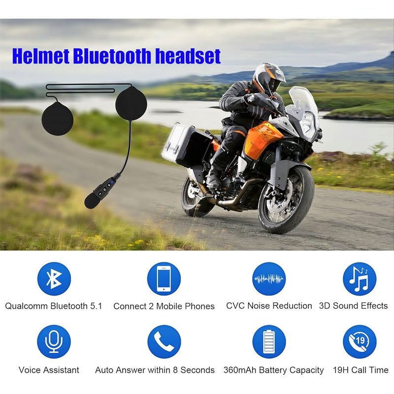 EJEAS E1+ Motorcycle Helmet Bluetooth 5.1 Headset, with CVC Noise Reduction Function and 3D Sound Effects, Motorbike helmet Headphone Speaker Can Connect 2 Mobile Phones - Image 2