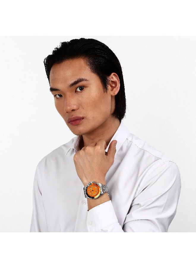 Chronostar Men's Orange Round Analog Dial with Silver Stainless Steel Band Watch - 43mm - R3753318005 - Image 4