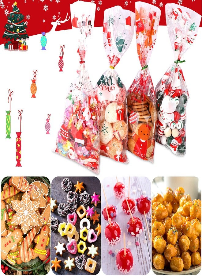 SANNIX 90Pcs Christmas Cellophane Bags, 5x10 Inch Treat Candy Bags with Twist Ties, Christmas Treat Bags for Christmas Party Favor Supplies, 9 Styles Candy Goodies Bags - Image 4
