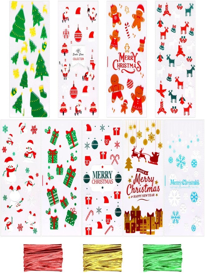 SANNIX 90Pcs Christmas Cellophane Bags, 5x10 Inch Treat Candy Bags with Twist Ties, Christmas Treat Bags for Christmas Party Favor Supplies, 9 Styles Candy Goodies Bags - Image 1