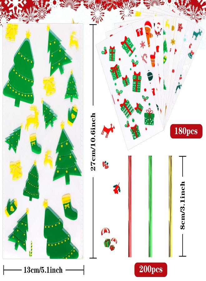 SANNIX 90Pcs Christmas Cellophane Bags, 5x10 Inch Treat Candy Bags with Twist Ties, Christmas Treat Bags for Christmas Party Favor Supplies, 9 Styles Candy Goodies Bags - Image 2