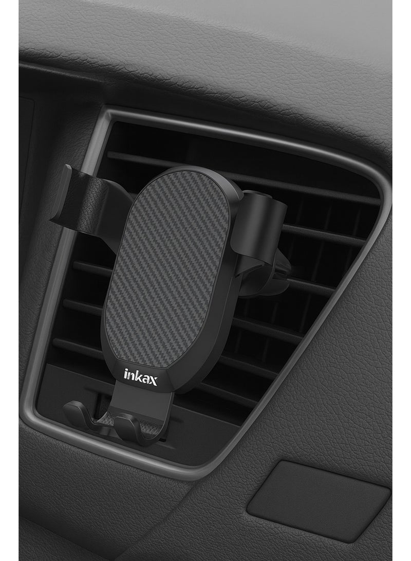 إنكاكس حامل تليفون للعربيه  CH-33 - بتصميم ألياف الكربون – تثبيت بالجاذبية مع دوران 360 درجة – لون أسود - Image 3