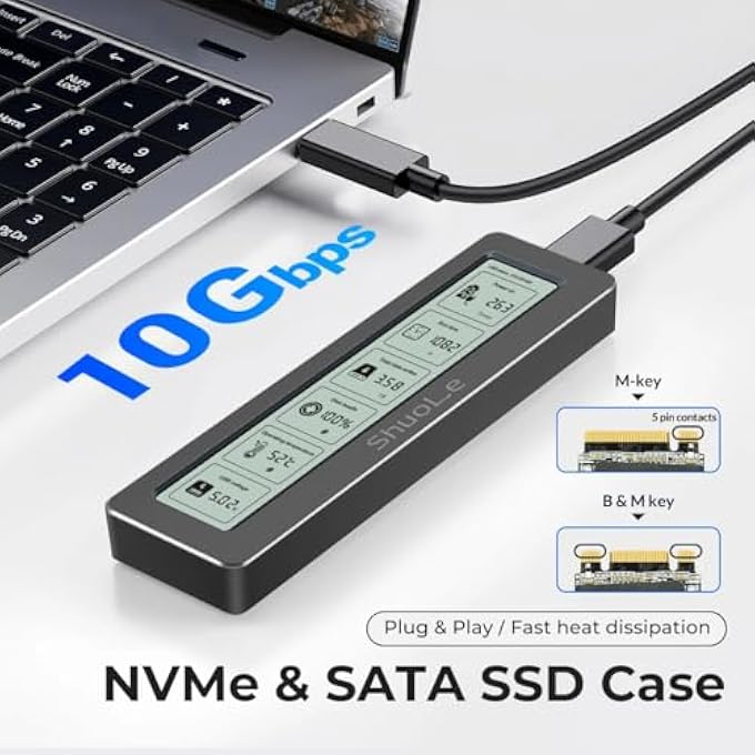 rayihni SSD ENCLOSURE, USB 3.2 GEN 2 (10 GBPS), M.2 NVME/SATA SSD ENCLOSURE, USB ADAPTER/READER, SOLID STATE DRIVE EXTERNAL ENCLOSURE, SUPPORTS M AND B+M KEYS AND SIZE 2230/2242/2260/2280 SSDS, TNP18 - Image 3