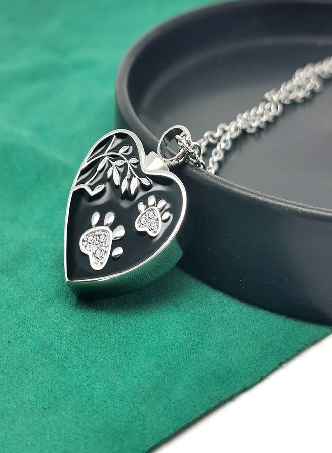 QeenseKc Heart Double Paw Print Urn Necklace for Cat Dog Pet Ashes Holder Cremation Keepsake Memorial Pendant Jewelry - Image 2
