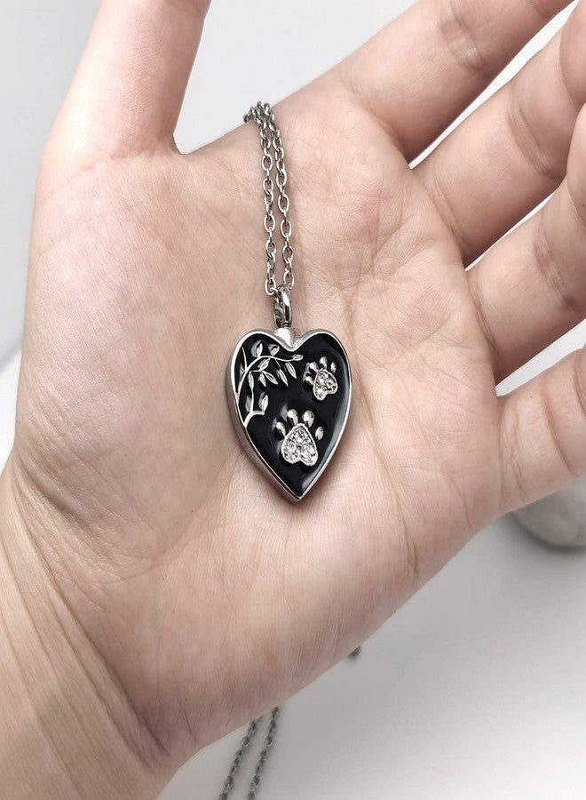 QeenseKc Heart Double Paw Print Urn Necklace for Cat Dog Pet Ashes Holder Cremation Keepsake Memorial Pendant Jewelry - Image 4
