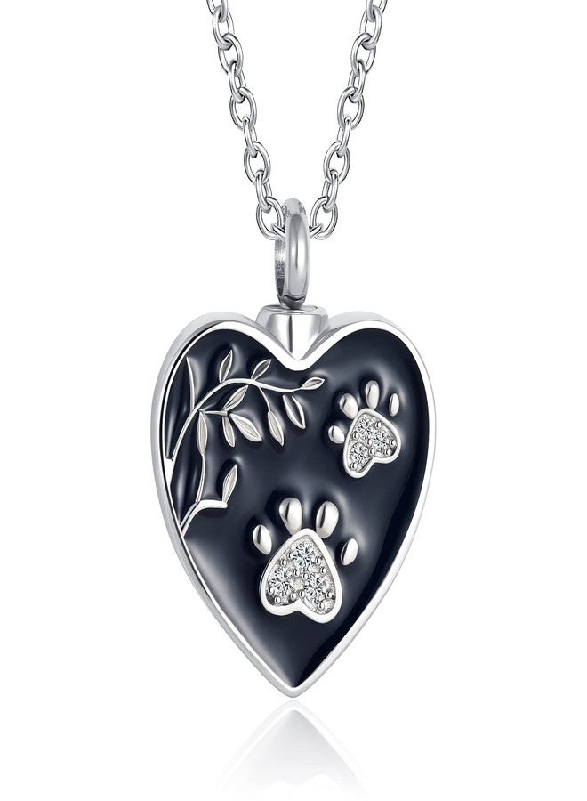 QeenseKc Heart Double Paw Print Urn Necklace for Cat Dog Pet Ashes Holder Cremation Keepsake Memorial Pendant Jewelry - Image 1