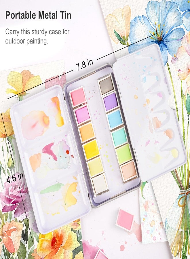 PHOENIX Pastel Watercolor Paint Set - 12 Half Pan Solid Colors, Artist Grade Palette Watercolor Travel Set Portable Metal Case for Adults, Professional Artists - Image 4