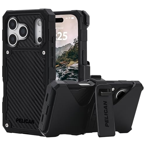 Pelican Shield iPhone 17 Pro Case Compatible with MagSafe Rugged Phone Case w 21ft MilitaryGrade Drop Protection Heavy Duty Phone Cover wBelt Clip Holster for iPhone 17 Pro Carbon - Image 1