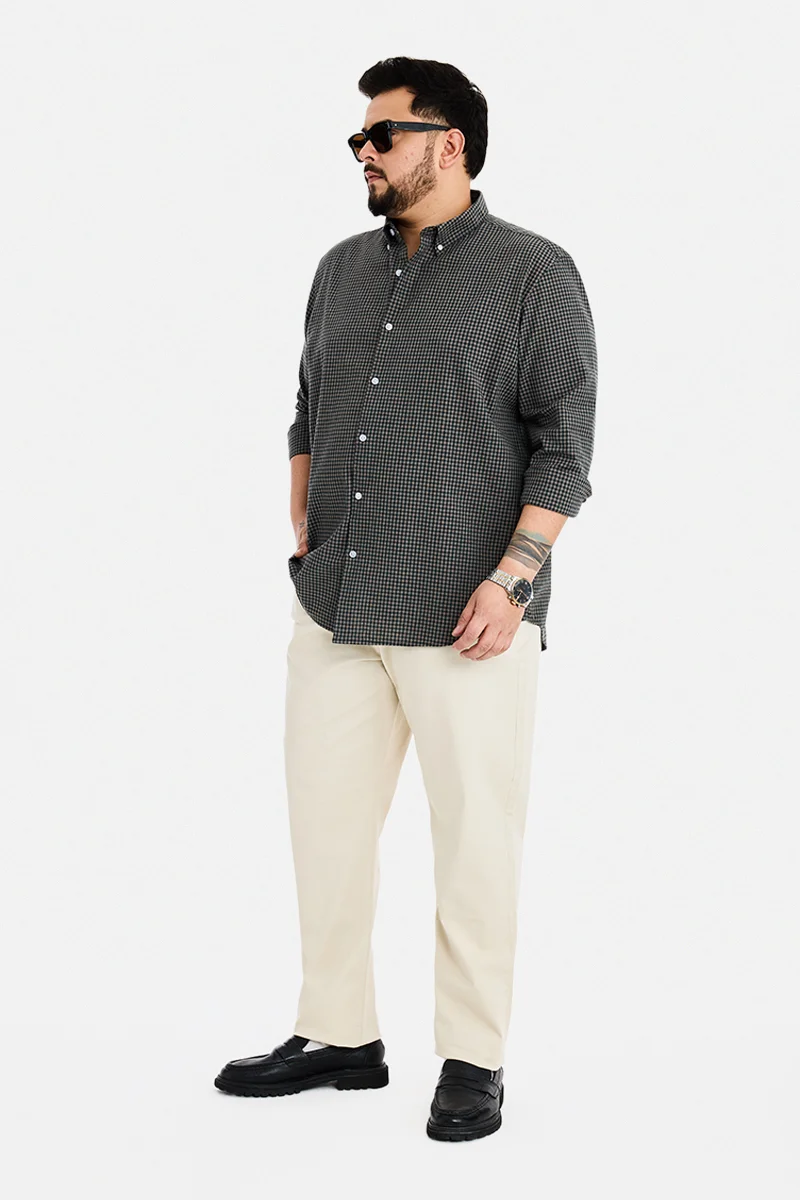 SNITCH Olive Checkered Long Sleeve Regular Fit Plus Size Shirt