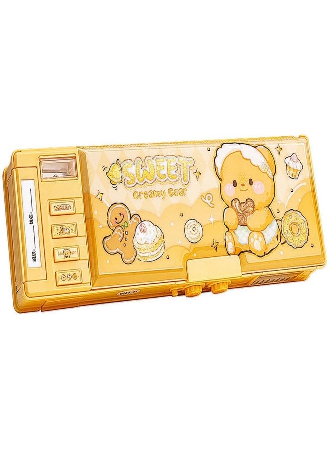 GETNAKSH Multifunctional Geometry Lock Pencil Box for Kids, Students, Boys & Girls, Magnetic & Passworld Lock Compass Box, Space Theme School Return Gifts(Sweet Cream Bear 14) - Image 1