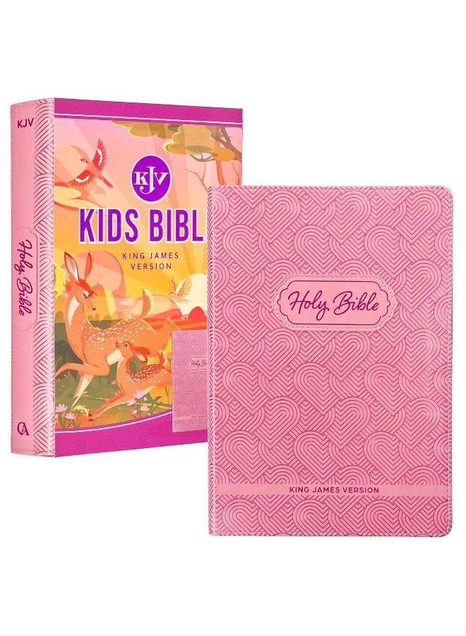 KJV Kids Bible, 40 Pages Full Color Study Helps, Presentation Page, Ribbon Marker, Holy Bible for Children Ages 8-12, Light Pink Hearts Faux Leather Flexible Cover - Image 1