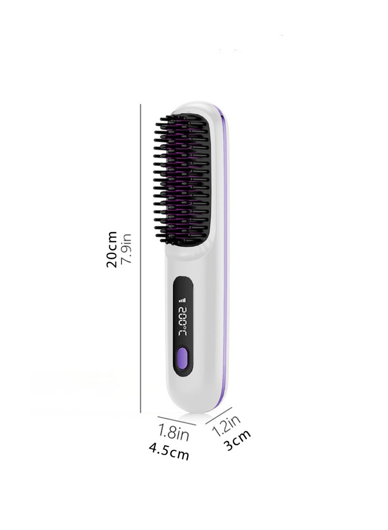 Electric Hair Straightener Brush, Portable Ceramic Ionic Straightening Comb and Curler, LED Display, Fast Heating, 3 Temp Settings  Anti-Scald Head Massager for All Hair Types, White - Image 2
