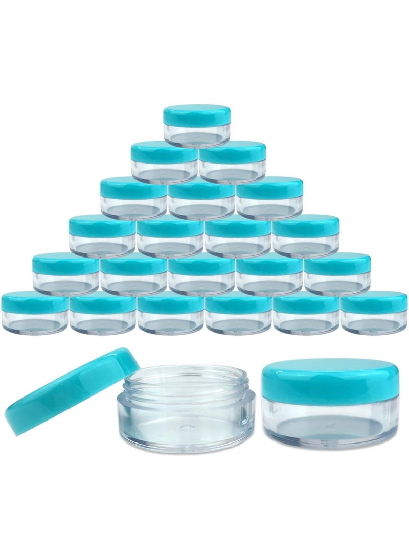 Beauticom Beauticom (Quantity: 25 Pieces) 5G/5ML Round Clear Jars with Teal Sky Blue Lids for Lotion, Creams, Toners, Lip Balms, Makeup Samples 