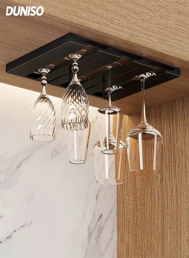 DUNISO Hanging Cup Rack Metal Wall Mounted Wine Cup Rack Stainless Steel Under Cabinet Wine Rack Glass Holder Hanging Hanger Chrome Stemware Holder for Bar Kitchen - Image 1