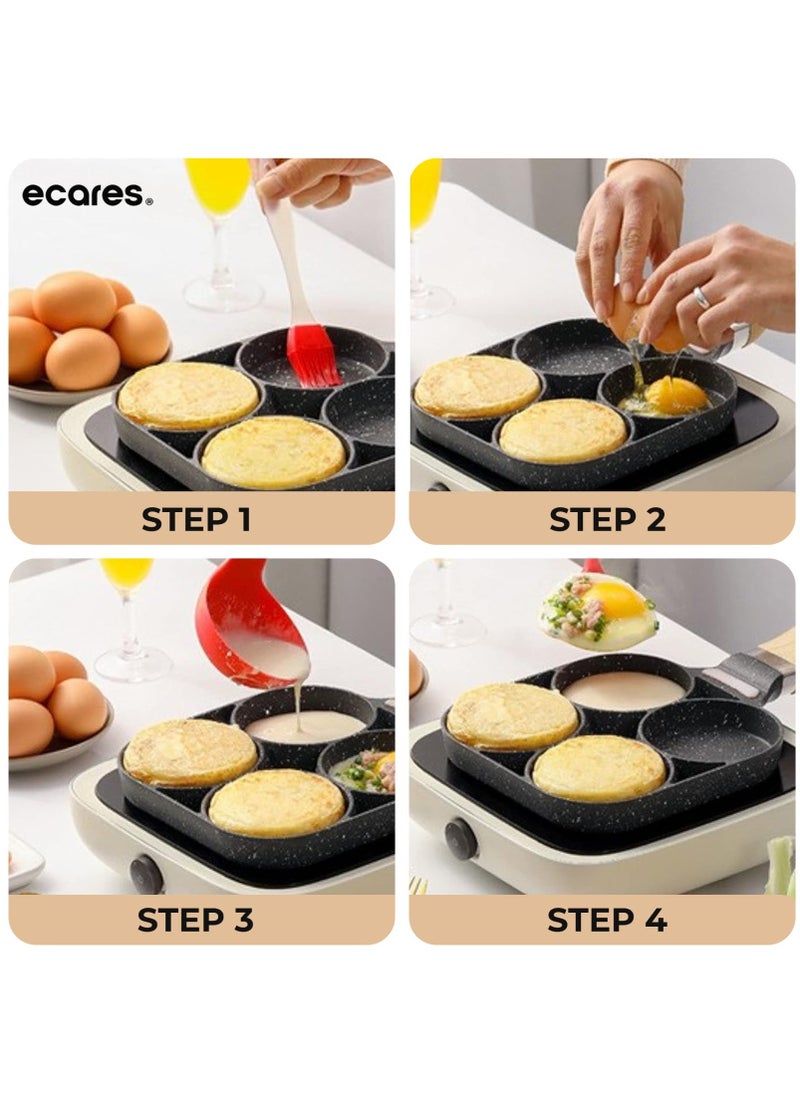 ECARES - ECARES® Non-Stick Egg Frying Pan, Four-Cup Medical Stone Egg Pan, Ergonomic Egg Frying Pan, Granite Egg Cooker Pan, Pancake Maker, Suitable Gas Stoves & Induction Cooktops, 100% PFOS & PFOA-Free,Black - Image 1