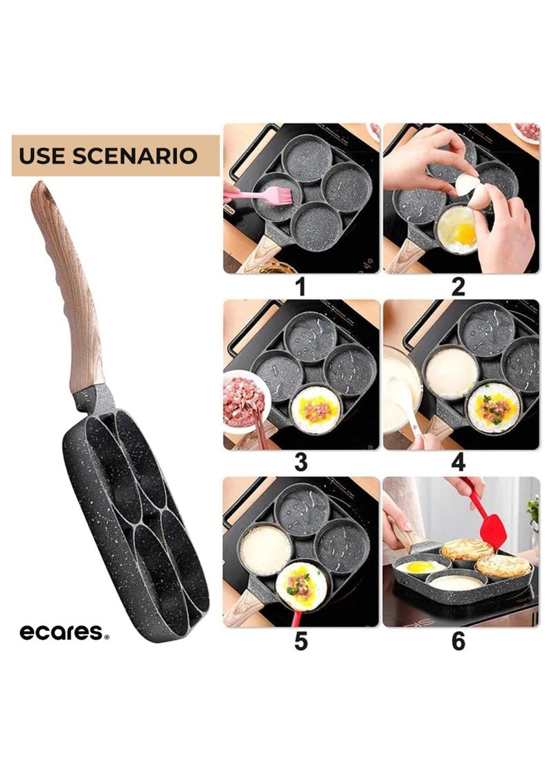ECARES - ECARES® Non-Stick Egg Frying Pan, Four-Cup Medical Stone Egg Pan, Ergonomic Egg Frying Pan, Granite Egg Cooker Pan, Pancake Maker, Suitable Gas Stoves & Induction Cooktops, 100% PFOS & PFOA-Free,Black - Image 1