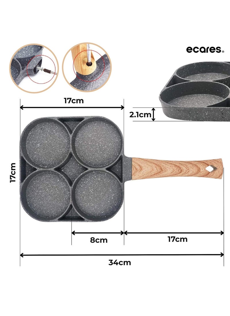 ECARES - ECARES® Non-Stick Egg Frying Pan, Four-Cup Medical Stone Egg Pan, Ergonomic Egg Frying Pan, Granite Egg Cooker Pan, Pancake Maker, Suitable Gas Stoves & Induction Cooktops, 100% PFOS & PFOA-Free,Black - Image 1