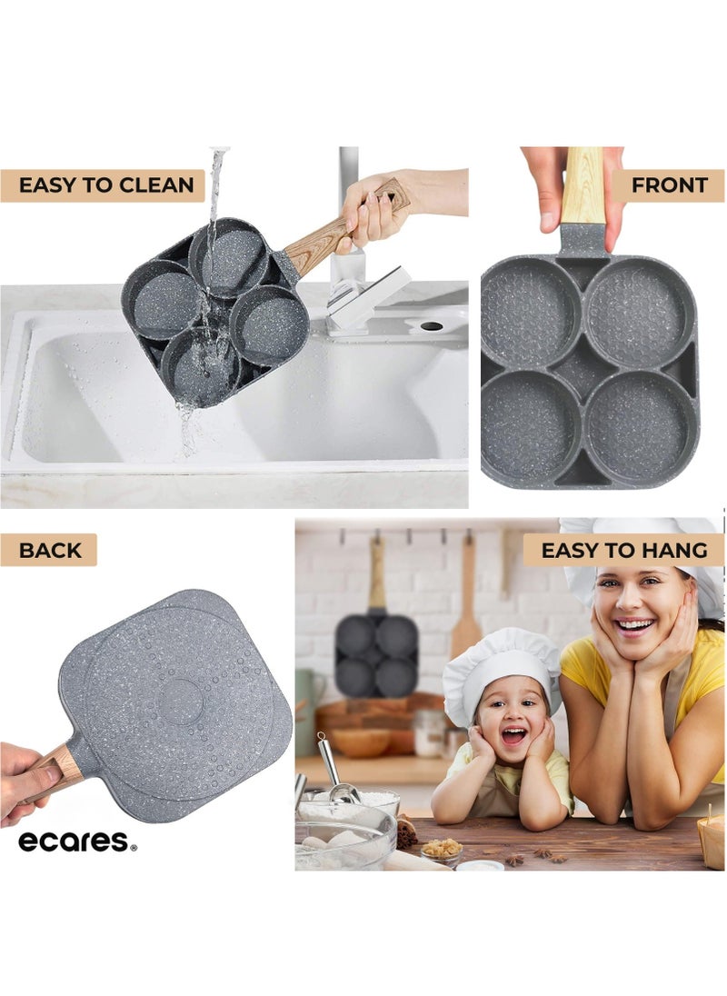 ECARES - ECARES® Non-Stick Egg Frying Pan, Four-Cup Medical Stone Egg Pan, Ergonomic Egg Frying Pan, Granite Egg Cooker Pan, Pancake Maker, Suitable Gas Stoves & Induction Cooktops, 100% PFOS & PFOA-Free,Black - Image 1