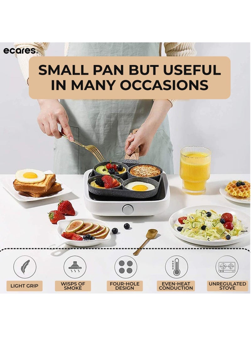 ECARES - ECARES® Non-Stick Egg Frying Pan, Four-Cup Medical Stone Egg Pan, Ergonomic Egg Frying Pan, Granite Egg Cooker Pan, Pancake Maker, Suitable Gas Stoves & Induction Cooktops, 100% PFOS & PFOA-Free,Black - Image 1