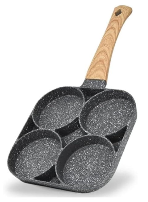 ECARES® Non-Stick Egg Frying Pan, Four-Cup Medical Stone Egg Pan, Ergonomic Egg Frying Pan, Granite Egg Cooker Pan, Pancake Maker, Suitable Gas Stoves & Induction Cooktops, 100% PFOS & PFOA-Free,Black