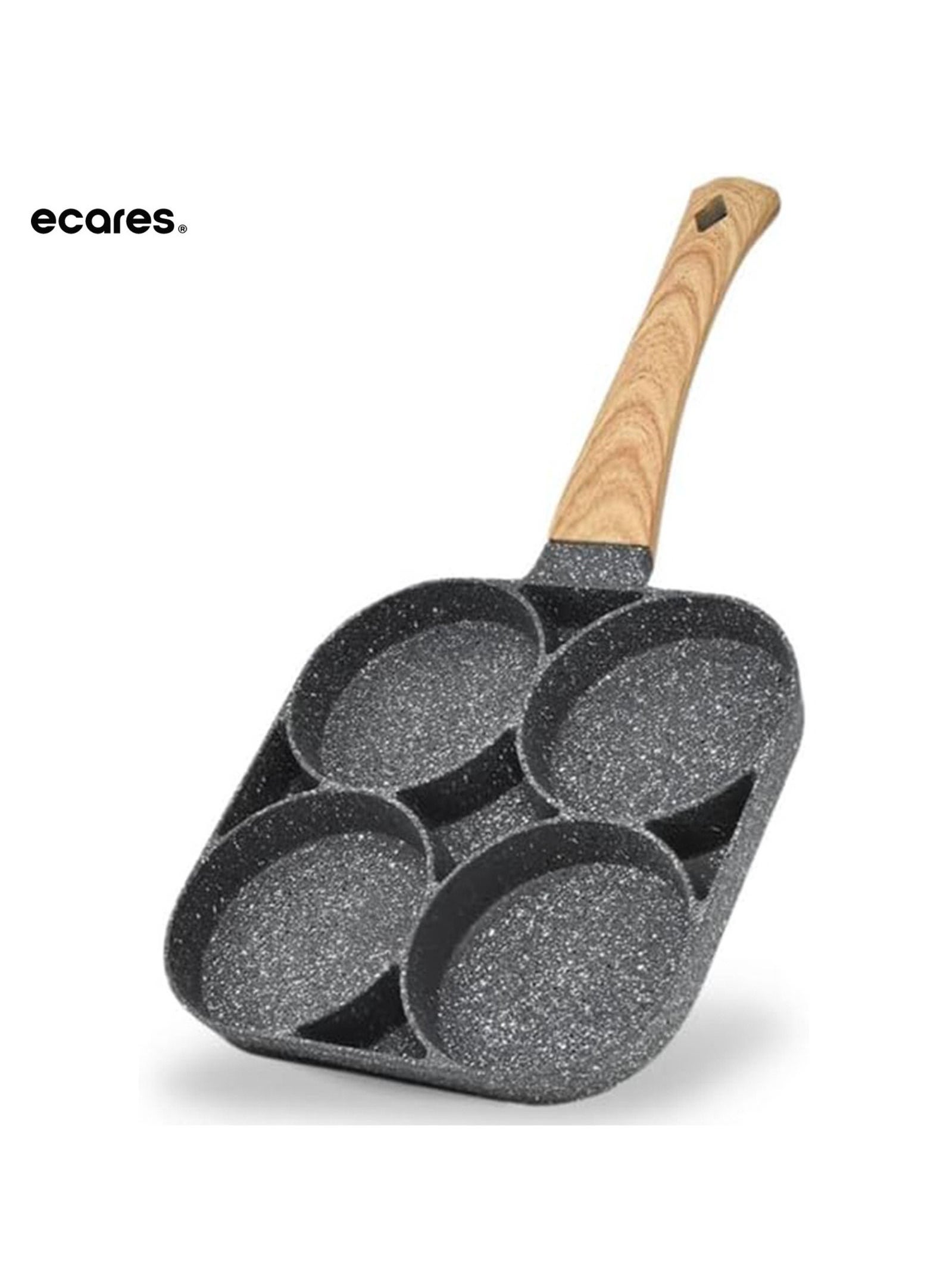 ECARES® Non-Stick Egg Frying Pan, Four-Cup Medical Stone Egg Pan, Ergonomic Egg Frying Pan, Granite Egg Cooker Pan, Pancake Maker, Suitable Gas Stoves & Induction Cooktops, 100% PFOS & PFOA-Free,Black 