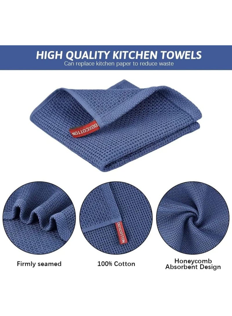 eCares® Waffle Towel Set of 4, 100% Cotton Honeycomb Kitchen Towels, Soft & Absorbent Multipurpose Face & Hand Towels, Quick Dry Lightweight Wash Cloths, 30x30cm, Mix Colors - Image 5