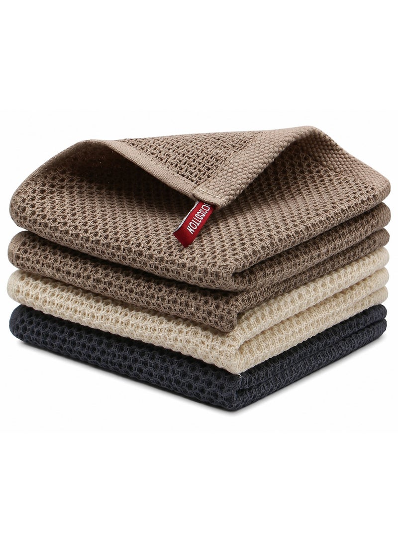 eCares® Waffle Towel Set of 4, 100% Cotton Honeycomb Kitchen Towels, Soft & Absorbent Multipurpose Face & Hand Towels, Quick Dry Lightweight Wash Cloths, 30x30cm, Mix Colors - Image 1