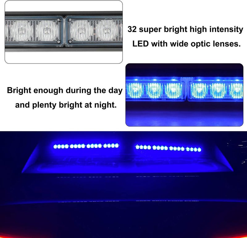 ASPL 2x16.8 inch Emergency Flashing LED Traffic Advisor Strobe Light Bar - 32 LED with 26 Flash Patterns (Blue) - Image 3