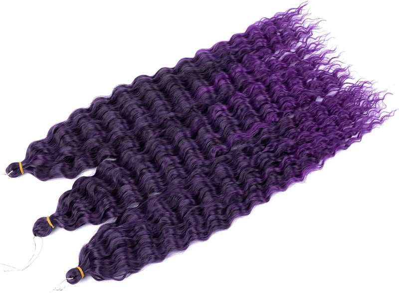 MAYSA Purple Ocean Wave Braiding Crochet Hair Extensions, 30inch Ombre Deep Wave Crochet Hair, 6Packs Soft Synthetic Curly Crochet Hair Extensions for Black Women #1BTpurple - Image 4