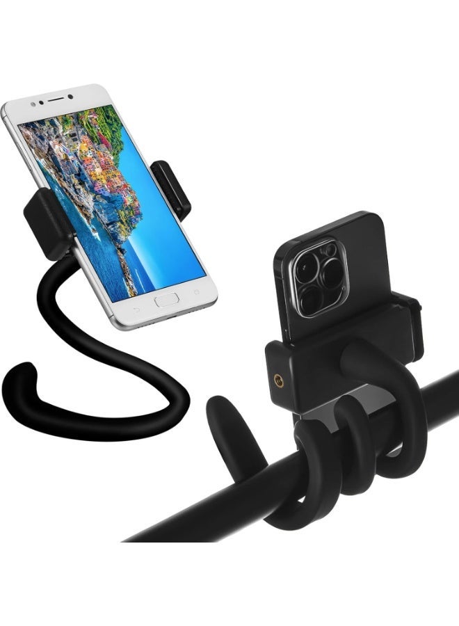 2 Pcs Stroller Phone Holder Portable Cell Phone Holder Stand Universal Stroller Accessories for Parent Baby Toddler Phone Clamp with Non Slip Silicone Arm Grip for Shopping Carts (Black) - Image 1