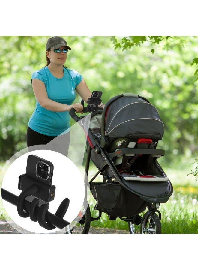 2 Pcs Stroller Phone Holder Portable Cell Phone Holder Stand Universal Stroller Accessories for Parent Baby Toddler Phone Clamp with Non Slip Silicone Arm Grip for Shopping Carts (Black) - Image 3