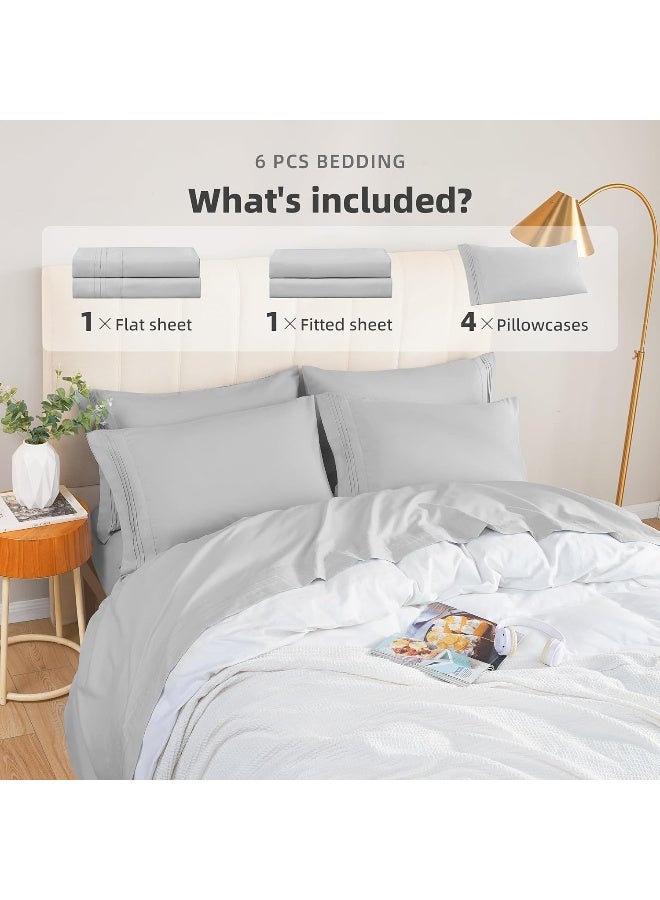 KKN Queen Sheets Set-6 Piece Bedding Sheets & Pillowcases-Luxury Hotel Bed Set for Women & Men - Deep Pockets-Soft&Cooling Sheet -Brushed Microfiber Easy Care& Wrinkle Free Sheets - Image 3