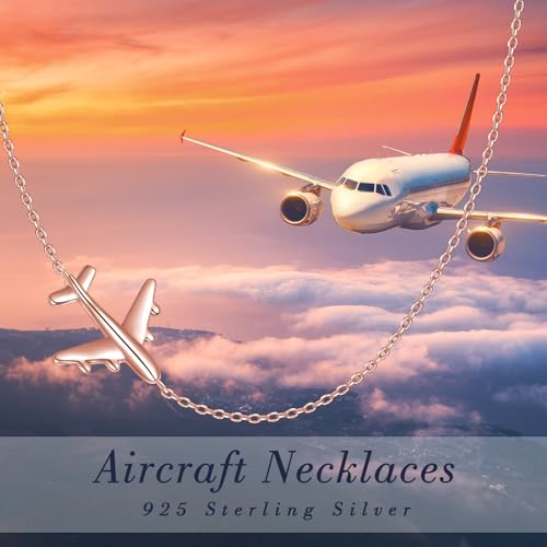 FLYOW Airplane Sideways Choker Necklace S925 Sterling Silver Aircraft Jelwery Adjustable Clavicle Necklace 153 Inch for Women Lady Best Gifts for Stewardess Flight Attendants Rose Golden - Image 3