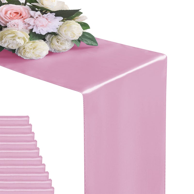 Flohar 6Pack Table Runner 12 x 108 Inches Satin Silk Table Runner for Wedding Birthday Party Banquets Graduations Decoration fit Rectange and Round TablePink